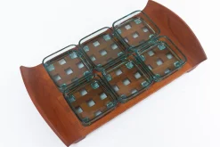 Dänisches Vintage Teak Tablett mit Glasschalen von Jens Harald Quistgaard, 1960er, 7er Set