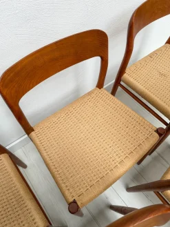 Dänische Vintage Esszimmerstühle aus Teak & Papierkordelgeflecht von Niels O. Møller für JL Møller, 1950er, 6er Set