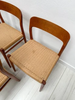 Dänische Vintage Esszimmerstühle aus Teak & Papierkordelgeflecht von Niels O. Møller für JL Møller, 1950er, 6er Set