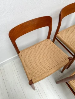 Dänische Vintage Esszimmerstühle aus Teak & Papierkordelgeflecht von Niels O. Møller für JL Møller, 1950er, 6er Set