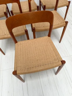 Dänische Vintage Esszimmerstühle aus Teak & Papierkordelgeflecht von Niels O. Møller für JL Møller, 1950er, 6er Set