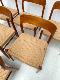 Dänische Vintage Esszimmerstühle aus Teak & Papierkordelgeflecht von Niels O. Møller für JL Møller, 1950er, 6er Set