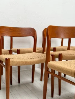 Dänische Vintage Esszimmerstühle aus Teak & Papierkordelgeflecht von Niels O. Møller für JL Møller, 1950er, 6er Set