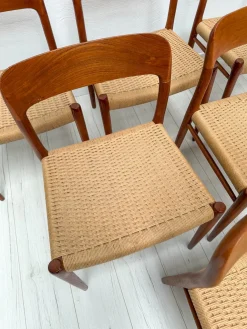 Dänische Vintage Esszimmerstühle aus Teak & Papierkordelgeflecht von Niels O. Møller für JL Møller, 1950er, 6er Set