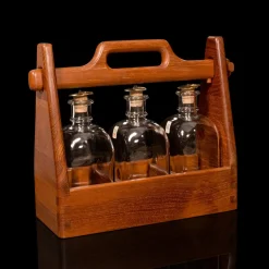 Dänische Vintage Teak Spiritus Tantalus und Glasflaschen, 3er Set