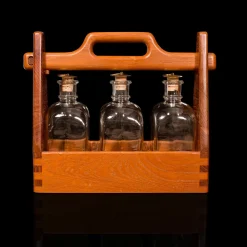 Dänische Vintage Teak Spiritus Tantalus und Glasflaschen, 3er Set