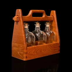 Dänische Vintage Teak Spiritus Tantalus und Glasflaschen, 3er Set