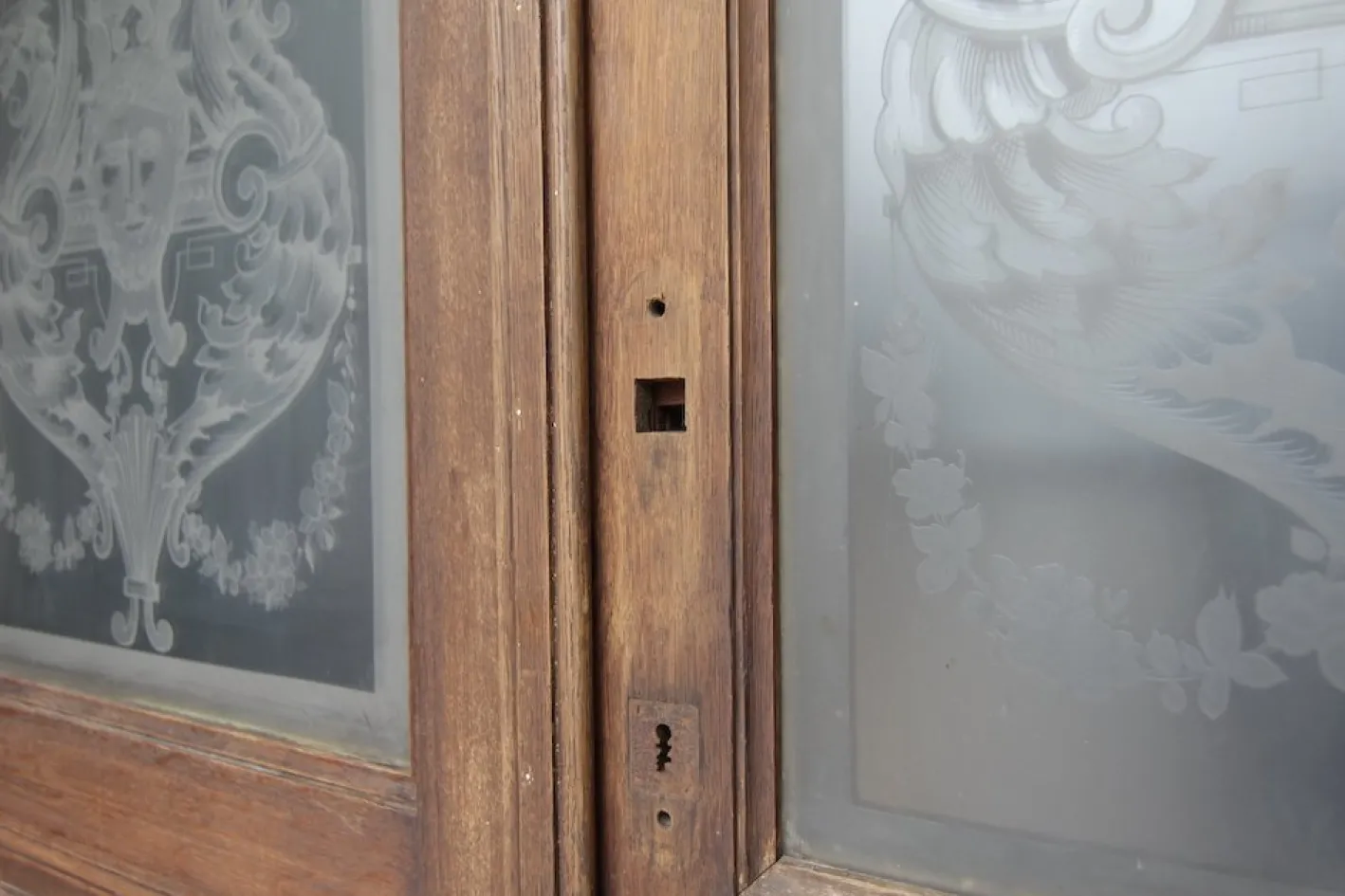 Doppeltür im Jugendstil mit geätzten Glasscheiben, 1890er, 4er Set