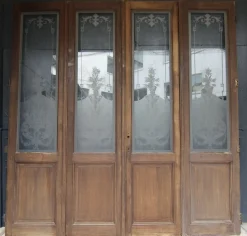 Doppeltür im Jugendstil mit geätzten Glasscheiben, 1890er, 4er Set