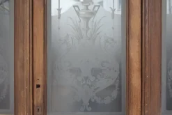 Doppeltür im Jugendstil mit geätzten Glasscheiben, 1890er, 4er Set