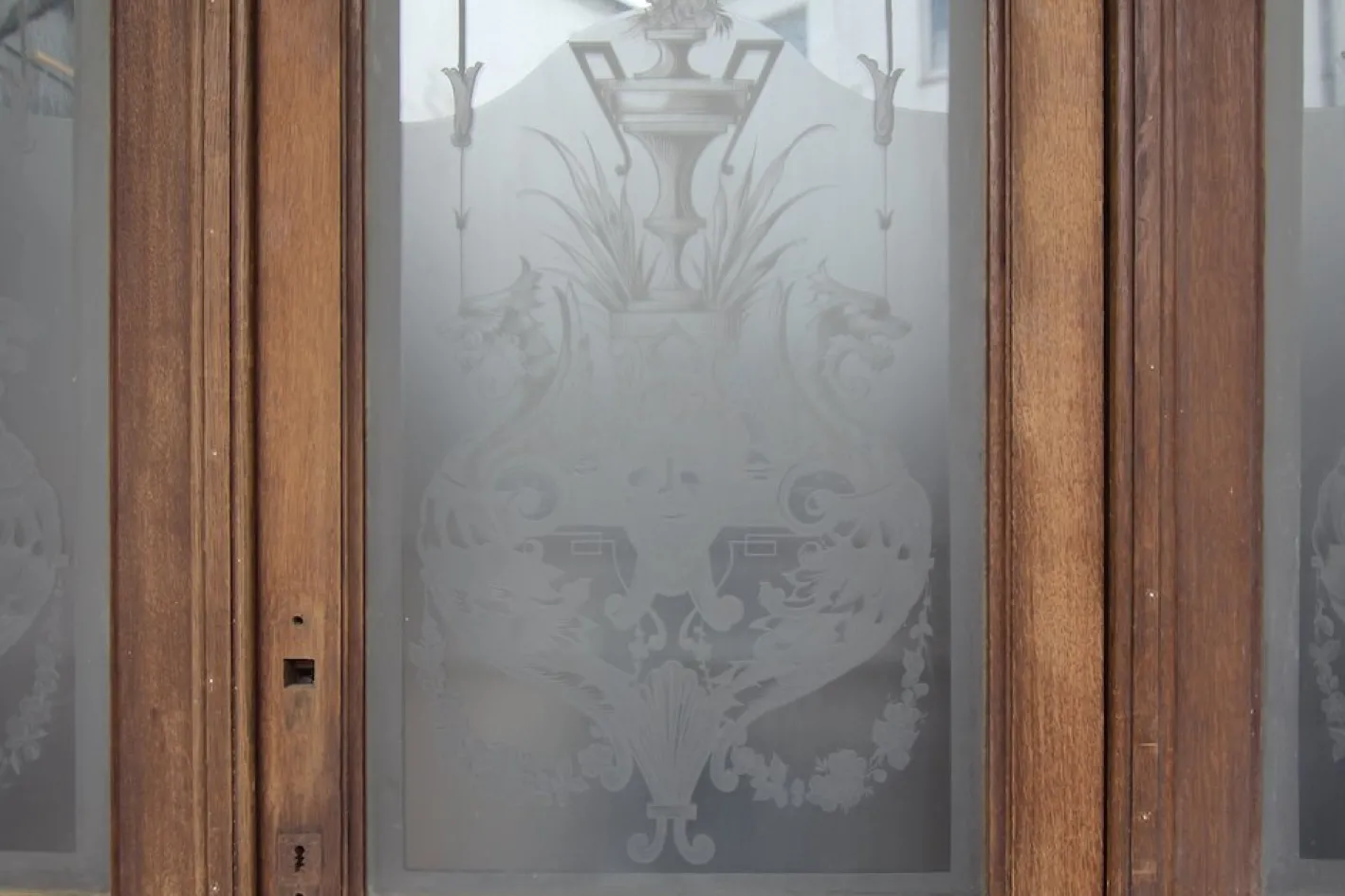 Doppeltür im Jugendstil mit geätzten Glasscheiben, 1890er, 4er Set