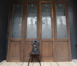 Doppeltür im Jugendstil mit geätzten Glasscheiben, 1890er, 4er Set
