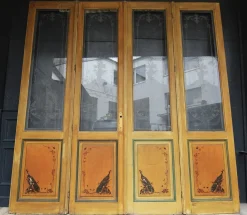 Doppeltür im Jugendstil mit geätzten Glasscheiben, 1890er, 4er Set
