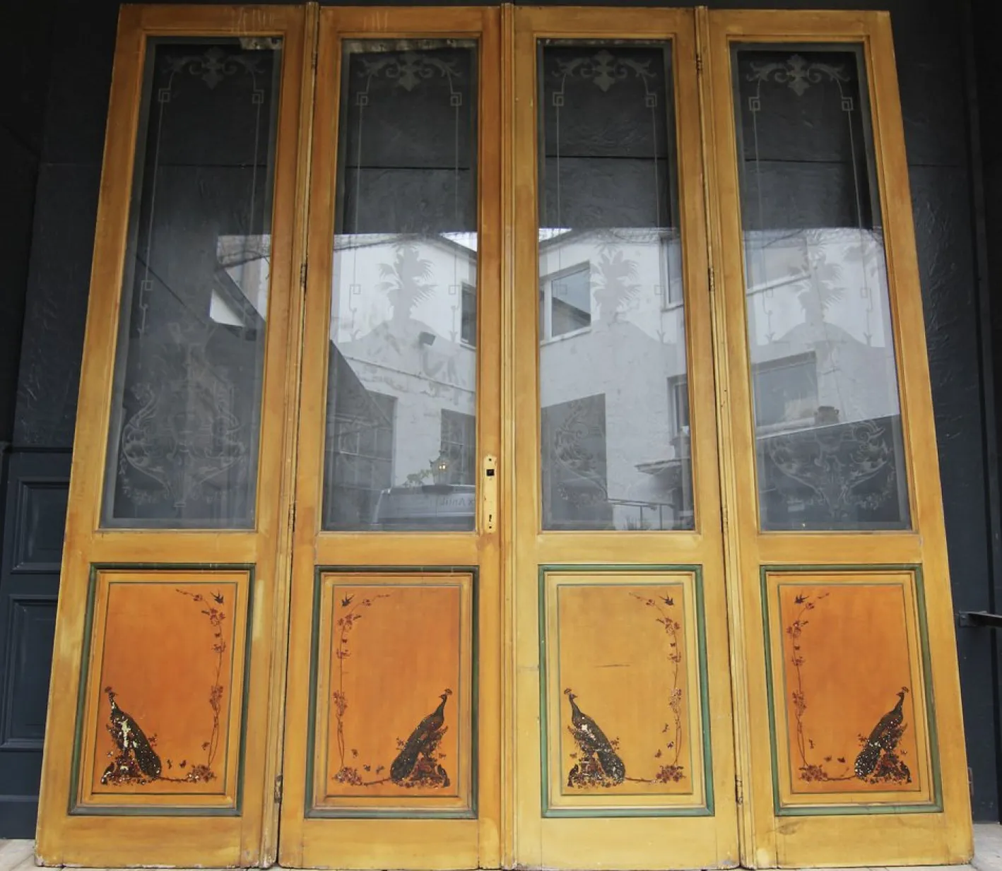 Doppeltür im Jugendstil mit geätzten Glasscheiben, 1890er, 4er Set