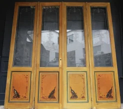 Doppeltür im Jugendstil mit geätzten Glasscheiben, 1890er, 4er Set