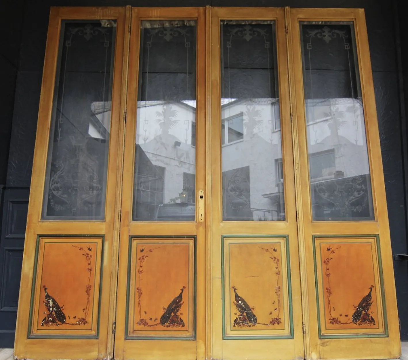 Doppeltür im Jugendstil mit geätzten Glasscheiben, 1890er, 4er Set