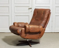 Drehbarer Ledersessel von OPE Möbler Jönköping, Schweden, 1960er