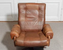 Drehbarer Ledersessel von OPE Möbler Jönköping, Schweden, 1960er