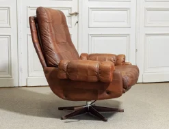 Drehbarer Ledersessel von OPE Möbler Jönköping, Schweden, 1960er