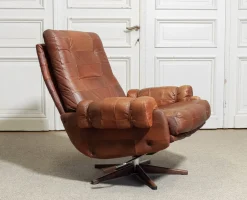 Drehbarer Ledersessel von OPE Möbler Jönköping, Schweden, 1960er