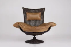 Drehbarer Sessel aus Rattan & Leder von Gerard Van Den Berg, 1970er