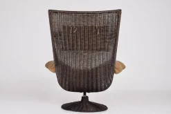 Drehbarer Sessel aus Rattan & Leder von Gerard Van Den Berg, 1970er