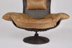 Drehbarer Sessel aus Rattan & Leder von Gerard Van Den Berg, 1970er