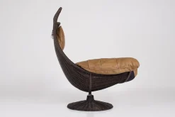 Drehbarer Sessel aus Rattan & Leder von Gerard Van Den Berg, 1970er