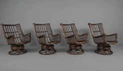 Drehbare und neigbare Rattansessel, Hocker & Couchtisch, Italien, 1960er, 6 . Set