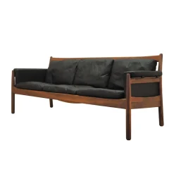 Drei-Sitzer Sofa aus Palisander und Leder von Gunnar Myrstrand für Källemo, 1960er