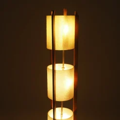 Dreistufige Mid-Century Modern Stehlampe aus Glasfaser & Holz, 1950er