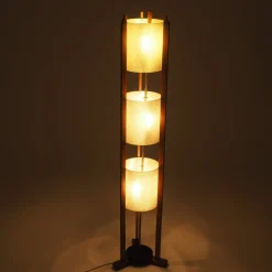 Dreistufige Mid-Century Modern Stehlampe aus Glasfaser & Holz, 1950er