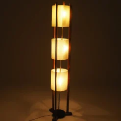 Dreistufige Mid-Century Modern Stehlampe aus Glasfaser & Holz, 1950er
