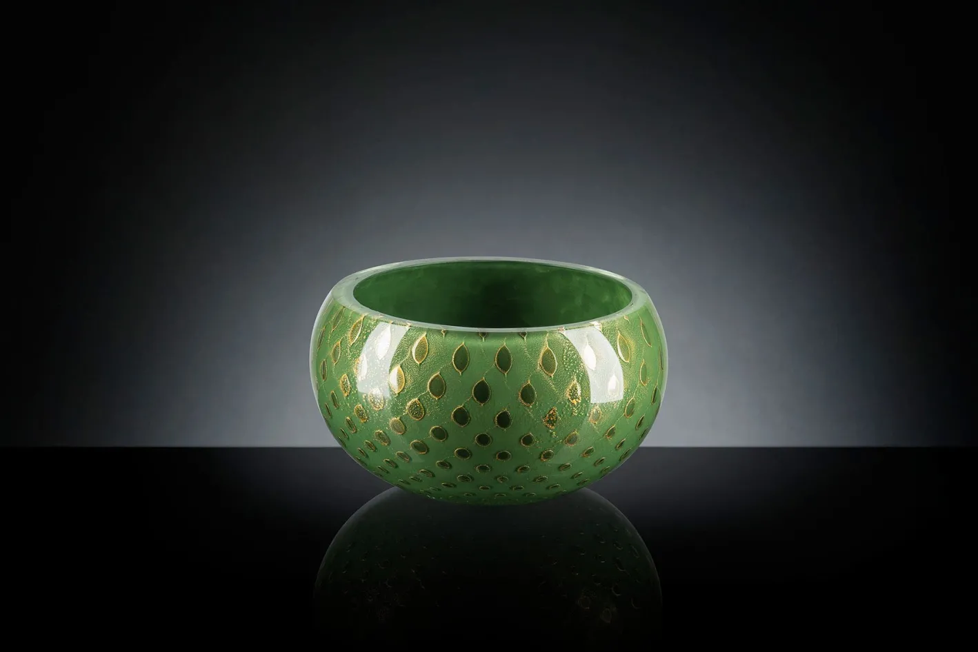 Dunkelgrüne & goldene Mocenigo Schale aus Muranoglas von Marco Segantin für VGnewtrend