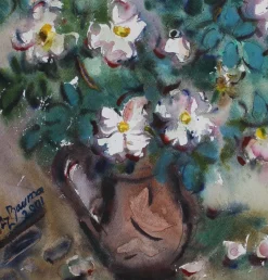 Dzidra Bauma, Weiße Blumen, 2001, Aquarell