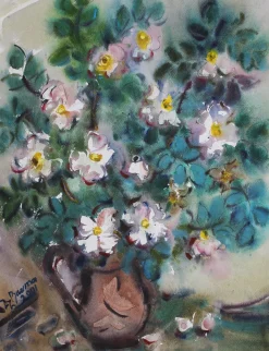 Dzidra Bauma, Weiße Blumen, 2001, Aquarell