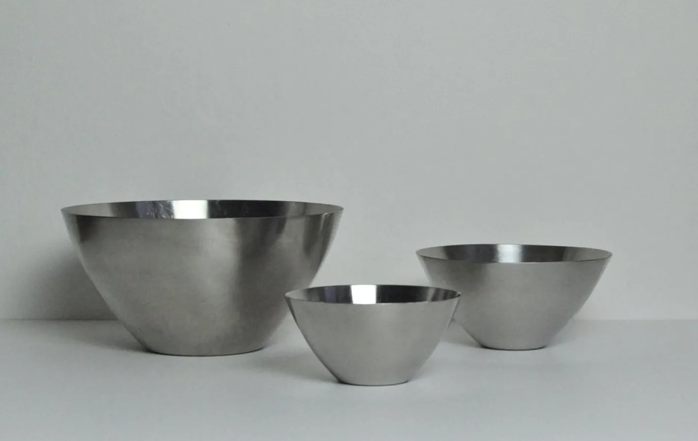 Edelstahl Schalen von Lundtofte, Dänemark, 1960er, 3er Set