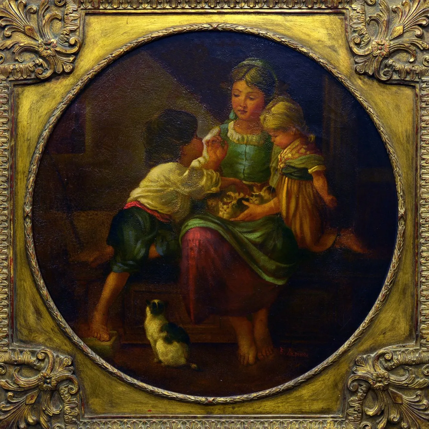 Edgar Lapierre, Familienszene, 1990er, Öl auf Leinwand, Gerahmt