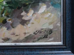 Edgars Vinters, Landschaft mit dem Fluss, 1992, Öl auf Karton