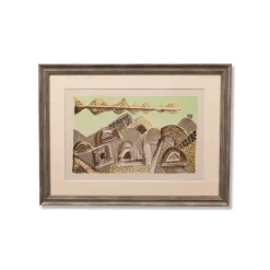 Eduard Bargheer, Village in the Desert, Farblithographie