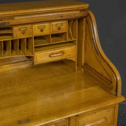 Edwardianischer Schreibtisch aus Eiche mit Rolltür