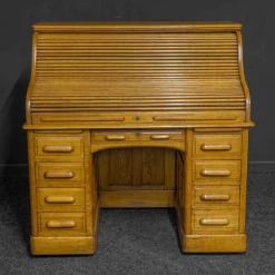 Edwardianischer Schreibtisch aus Eiche mit Rolltür