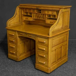 Edwardianischer Schreibtisch aus Eiche mit Rolltür