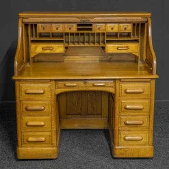 Edwardianischer Schreibtisch aus Eiche mit Rolltür