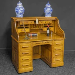 Edwardianischer Schreibtisch aus Eiche mit Rolltür