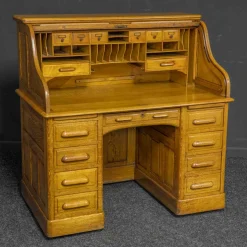 Edwardianischer Schreibtisch aus Eiche mit Rolltür