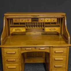 Edwardianischer Schreibtisch aus Eiche mit Rolltür