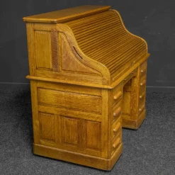Edwardianischer Schreibtisch aus Eiche mit Rolltür