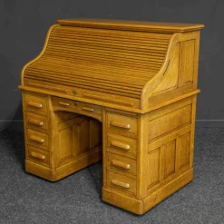 Edwardianischer Schreibtisch aus Eiche mit Rolltür