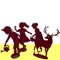 Eiserne Silhouetten von Kindern und Hirschen, 4 . Set
